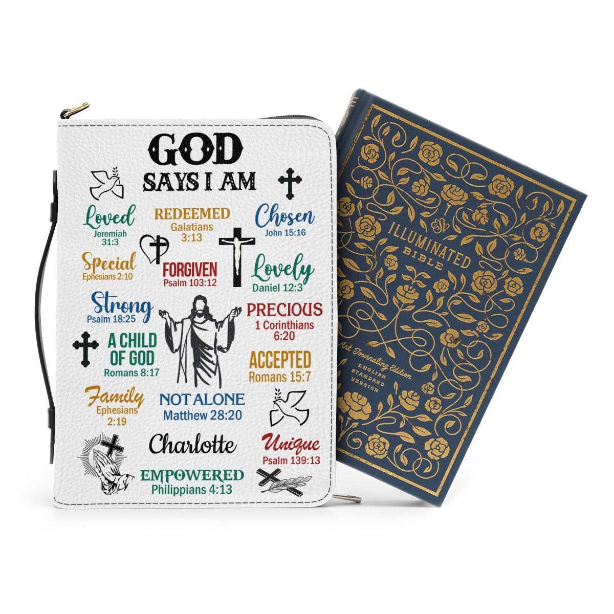 What God Says About You Leather Book Cover, Inspirational Gifts For Christians Prayers, Personalized Zippered Bible Cover With Handle. BCLAF02